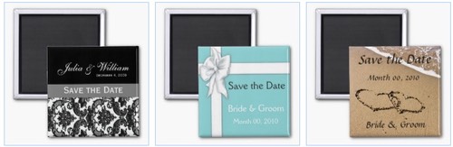 damask save the date magnet, blue gift box with ribbon save the date magnet, and save the date written in sand on a beach